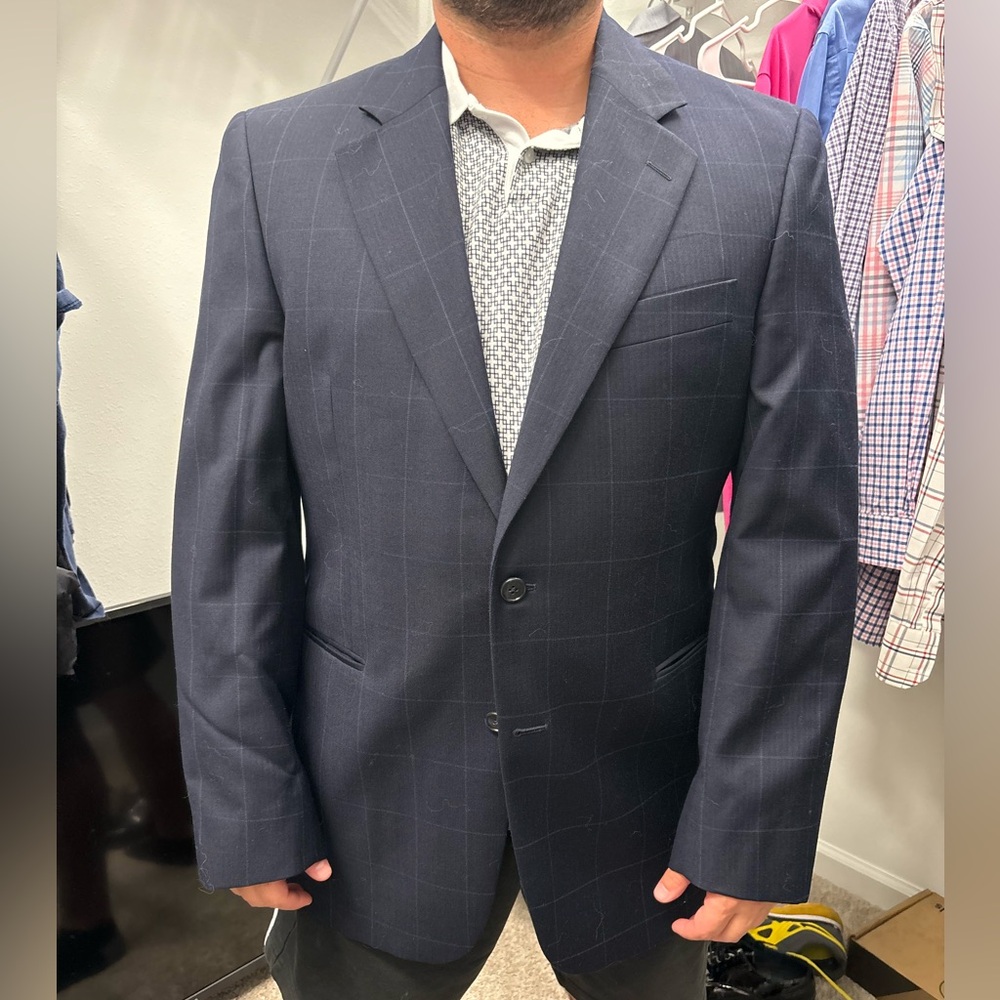 Jack Victor navy blue checkered suit jacket size 42